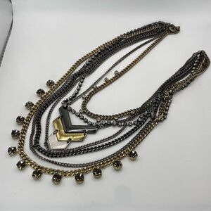 Express multi strand mixed metal rhinestone layered statement necklace